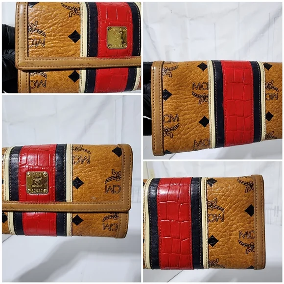 MCM Women's Tan and Red Leather Wallet - Picture 7 of 16